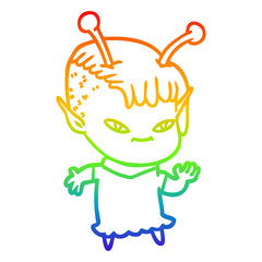 rainbow gradient line drawing cute cartoon alien girl
