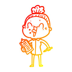 warm gradient line drawing cartoon happy old woman