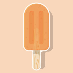 Vector illustration of ice cream or popsicle in cartoon style with bright colors and shadows. Sticker, patch or pin in the form of ice cream. Ice cream label or popsicle logo. Vector graphics.