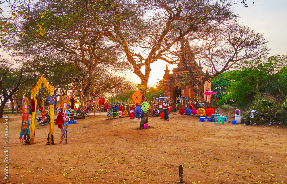 Wall mural Traditional toy market in evening, Bagan, Myanmar