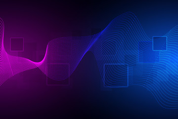 Technology concept. Future cyber technology web services for business and internet project. Geometric abstract background .Colored dynamic waves on a dark background. Vector Illustration