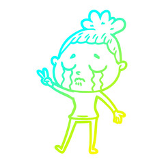 cold gradient line drawing cartoon crying woman