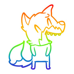 rainbow gradient line drawing laughing fox cartoon