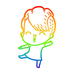 rainbow gradient line drawing cartoon happy hipster girl