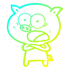 cold gradient line drawing cartoon pig shouting