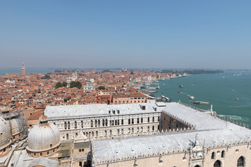 Fototapeta na wymiar Panoramic view of Venice city with historic buildings and coast