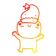 warm gradient line drawing cute cartoon frog wearing christmas hat