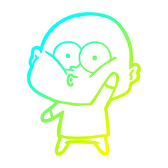 cold gradient line drawing cartoon bald man staring