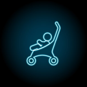 recommend clip art: baby stroller neon icon. Simple thin line, outline vector of universal icons for UI and UX, website or mobile application