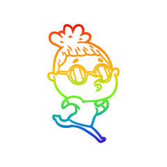 rainbow gradient line drawing cartoon woman wearing glasses