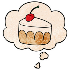 cartoon dessert and thought bubble in grunge texture pattern style