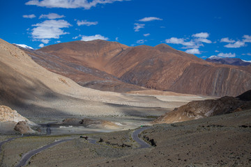 View of majestic rocky mountains in Indian Himalayas, Ladakh region, India. Nature and travel concept