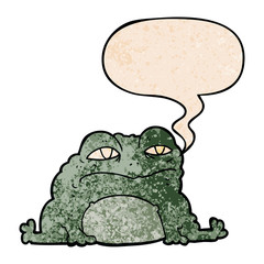 cartoon toad and speech bubble in retro texture style