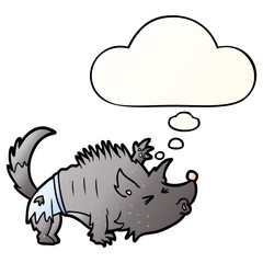cartoon werewolf and thought bubble in smooth gradient style