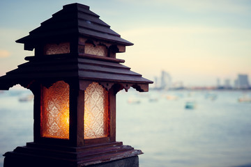 Background image lamp with sea and sunset
