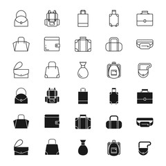 Bags silhouettes and outline icons set