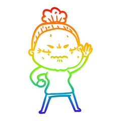 rainbow gradient line drawing cartoon annoyed old lady