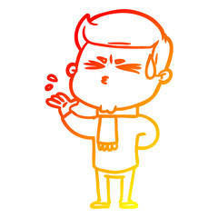 warm gradient line drawing cartoon man sweating