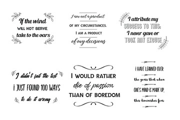 Set of Calligraphy sayings for print. Vector Quotes about business and success