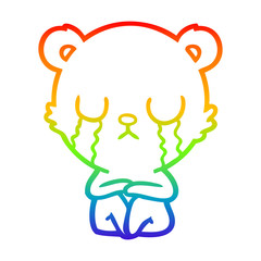 rainbow gradient line drawing crying cartoon bear