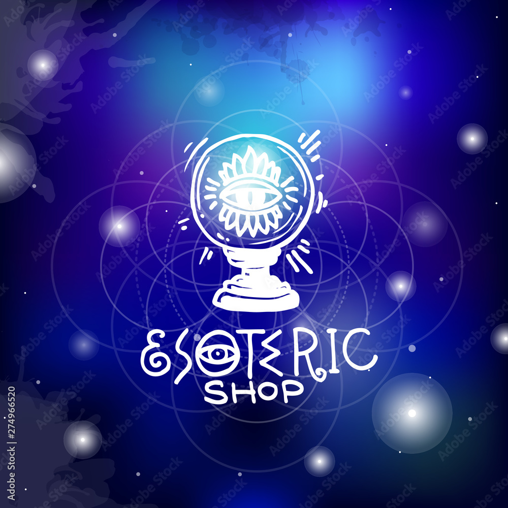 Wall mural Esoteric shop doodles collection. Illustration with hand drawn magic elements.