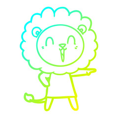 cold gradient line drawing laughing lion cartoon
