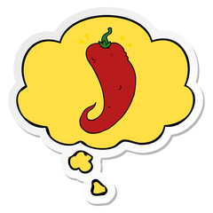 cartoon chili pepper and thought bubble as a printed sticker