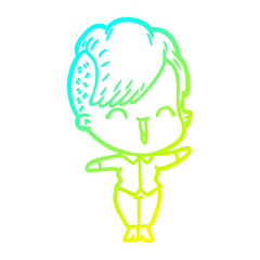 cold gradient line drawing cartoon happy hipster girl