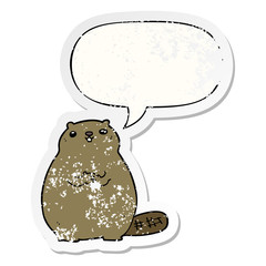 cartoon beaver and speech bubble distressed sticker