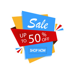 Blue, red, orange 50 % discount. Sale banner template design, Big sale special offer. Special offer banner for poster, flyer, brochure, sticker. Vector illustration. 50 percent discount.