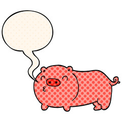 cartoon pig and speech bubble in comic book style