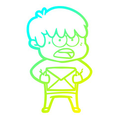 cold gradient line drawing worried cartoon boy