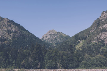 Obraz na płótnie Canvas Closeup view of mountains scene in national park Dombay, Caucasus