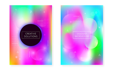 Holographic background with liquid shapes. Dynamic bauhaus gradient with memphis fluid cover.