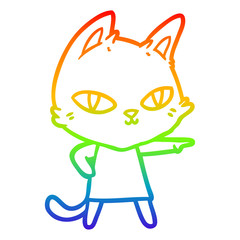 rainbow gradient line drawing cartoon cat staring