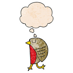 cartoon bird and thought bubble in grunge texture pattern style