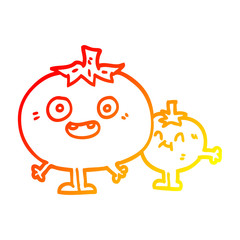 warm gradient line drawing cartoon happy tomatoes