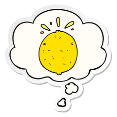 cartoon lemon and thought bubble as a printed sticker