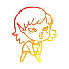 warm gradient line drawing pretty cartoon elf girl