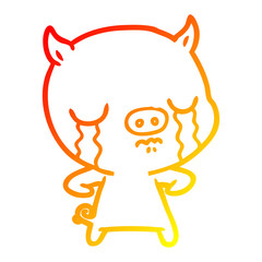 warm gradient line drawing cartoon pig crying