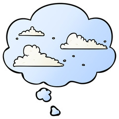 cartoon clouds and thought bubble in smooth gradient style