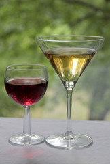 Vintage glass goblet on green background