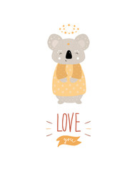Magical - Cute hand drawn nursery poster with animal character Koala and lettering Love you. In Scandinavian style. - 274969510