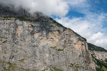 View valley of waterfalls in national park of city Lauterbrunnen, Switzerland