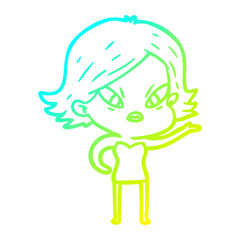 cold gradient line drawing cartoon stressed woman