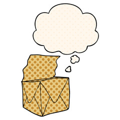 cartoon package and thought bubble in comic book style