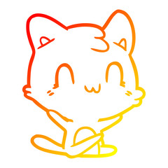 warm gradient line drawing cartoon happy cat