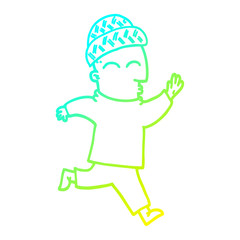 cold gradient line drawing cartoon man wearing hat