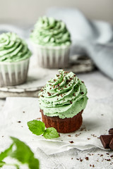 chocolate cupcakes with mint cream