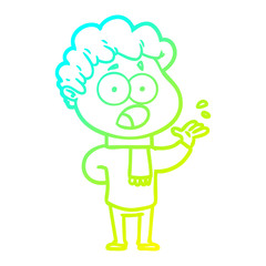 cold gradient line drawing cartoon man gasping in surprise